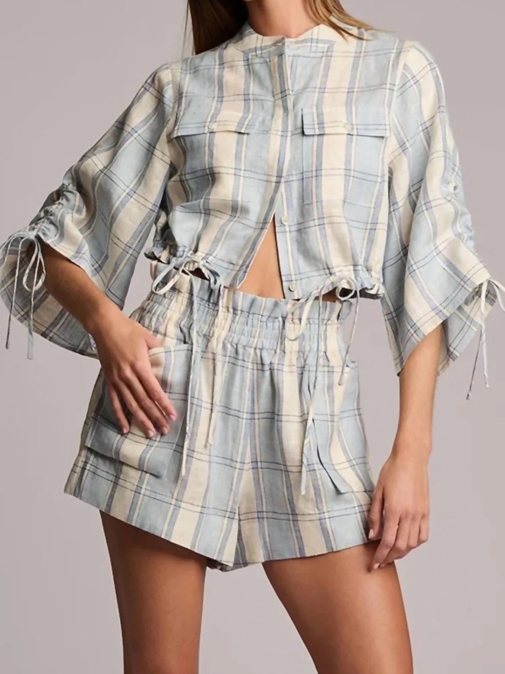 NWT Hevron Mira Shorts Blue Plaid
